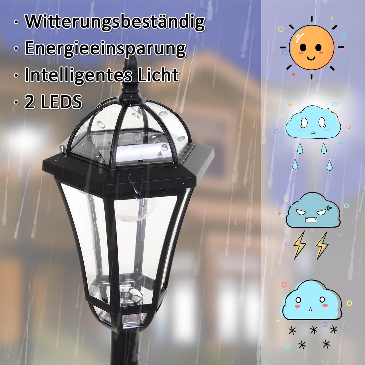 GARTENLATERNE, Schwarz, ABS (Kunststoff) - Schwarz, Kunststoff (18.5/129/18.5cm) - Outsunny