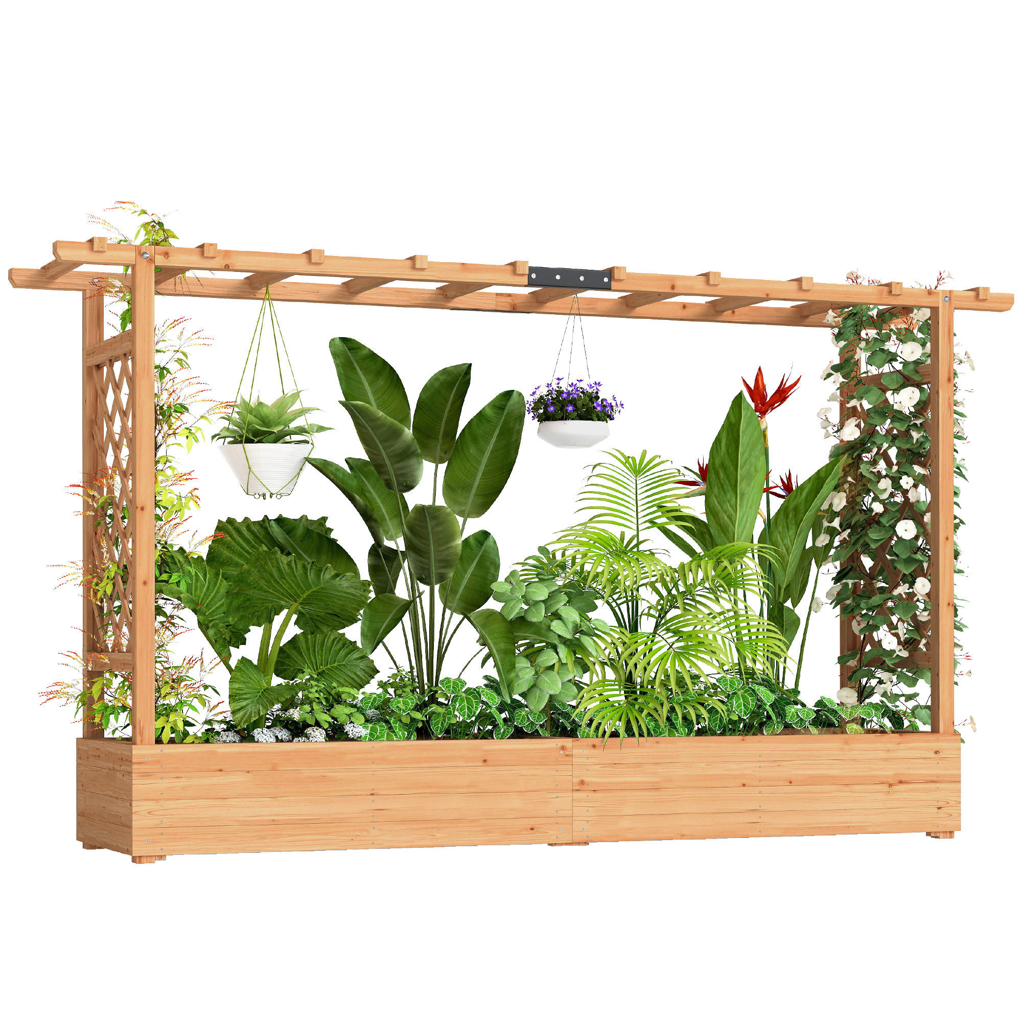HOCHBEET DE-12231 mit Rankgitter 200/44/113,5 cm mit 8 Drainagelöchern Natur - Naturfarben, Holz (200/113.5/44cm) - ComfortXL