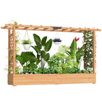 HOCHBEET DE-12231 mit Rankgitter 200/44/113,5 cm mit 8 Drainagelöchern Natur - Naturfarben, Holz (200/113.5/44cm) - ComfortXL
