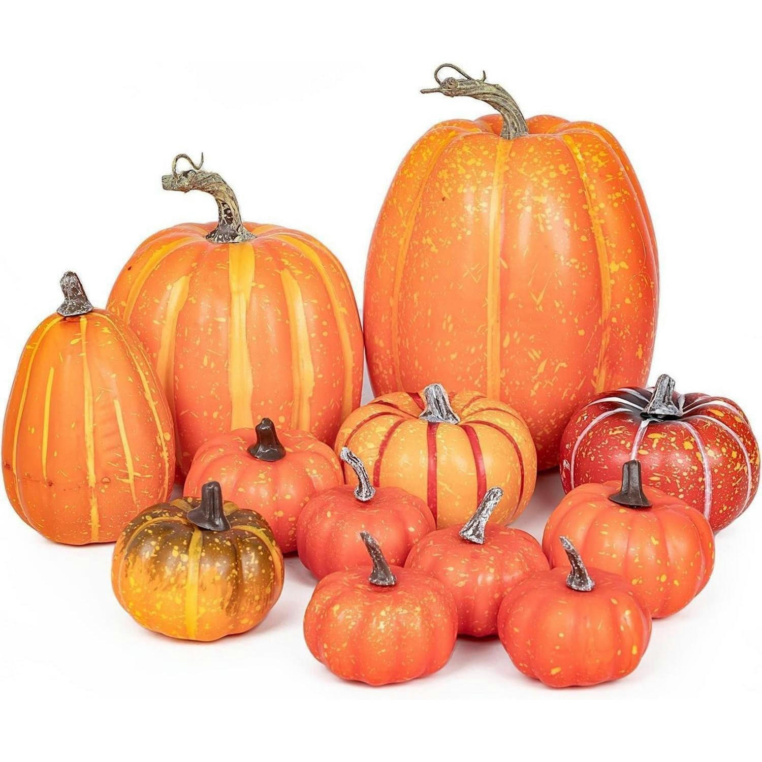 KÜRBISDEKORATION 12 Stück Set - Orange, Kunststoff (19cm)