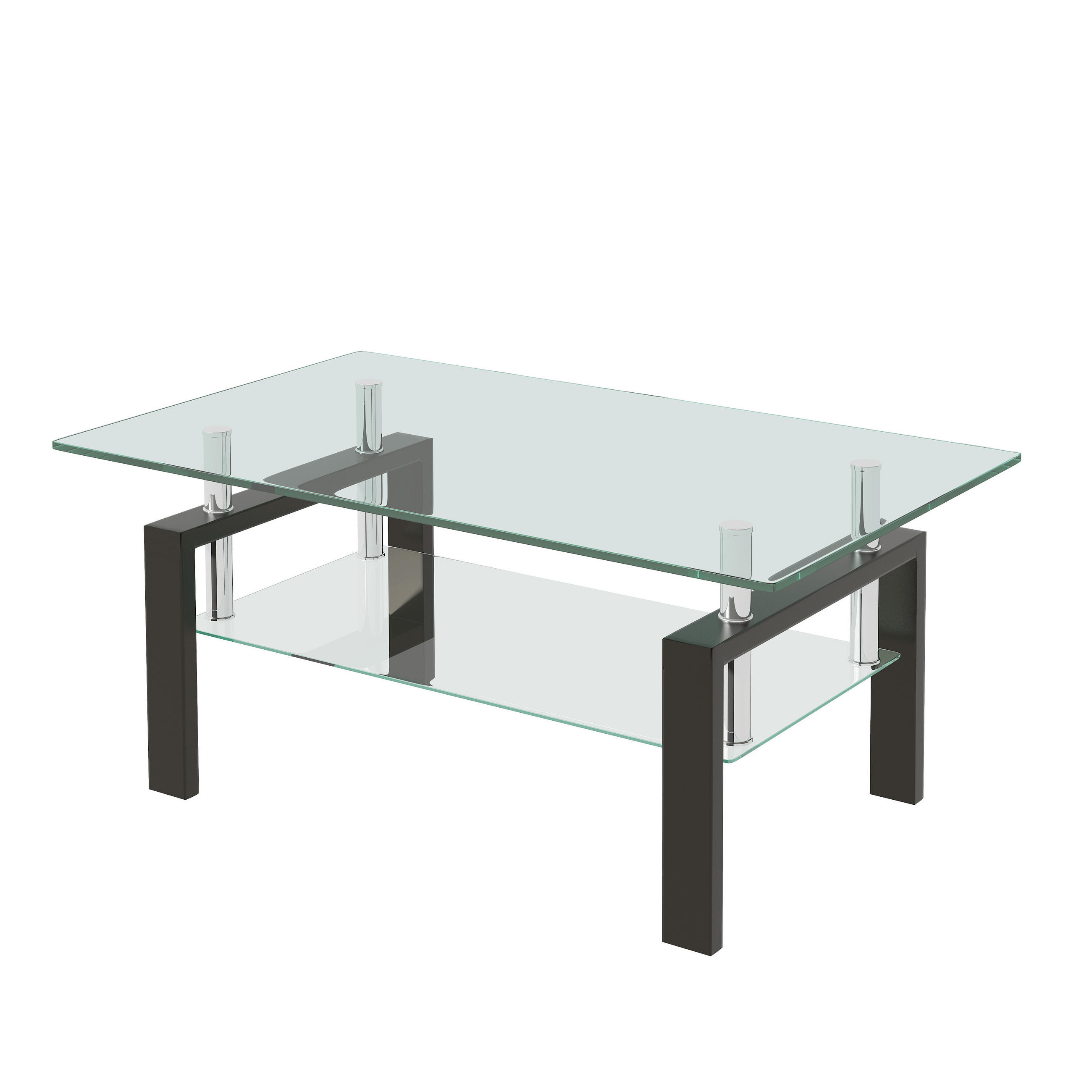 COUCHTISCH DE-37406 rechteckig mit zweistufigem Glas Transparent - Transparent, Metall (100/60/44cm) - ComfortXL