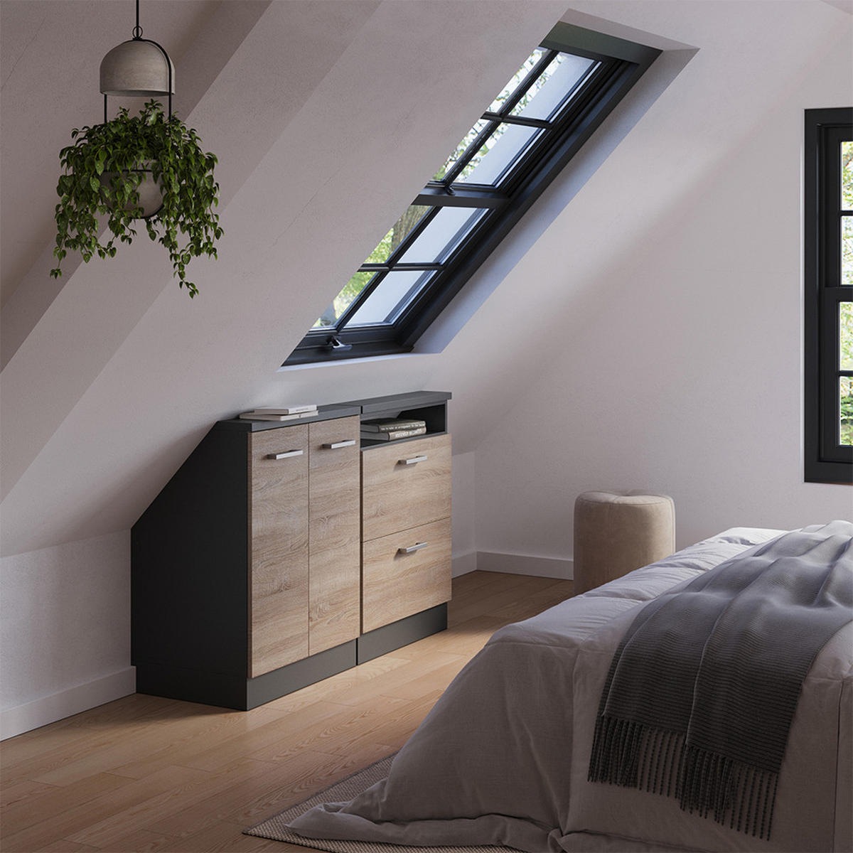 SADA SKŘÍNÍ PRO ŠIKMOU STŘECHU Rion Sonoma/antracit - Sonoma dub/antracitová, kompozitní dřevo (120/81.6/46cm) - Vicco