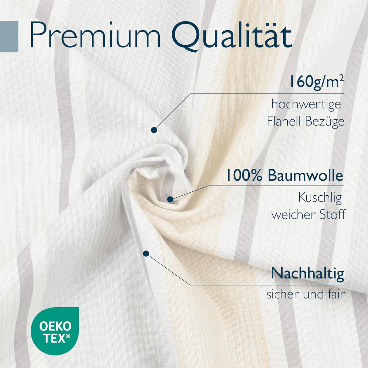 BETTWÄSCHE Viola 155x220cm + Kissenbezug 80x80cm Beige Biber - Beige, Textil (155/220cm) - Beautissu 