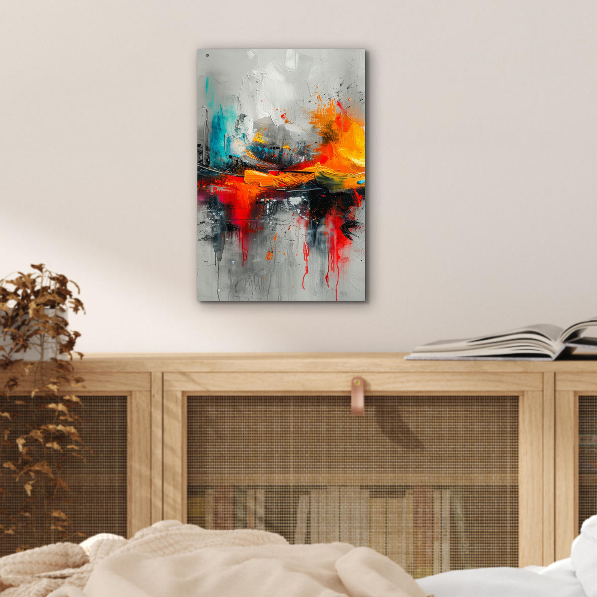 KOVOVÝ OBRAZ Moderné umenie - Oranžová - Sivá - Abstraktné 20x30 cm - svetlosivá, kov (20/30cm) - MuchoWow