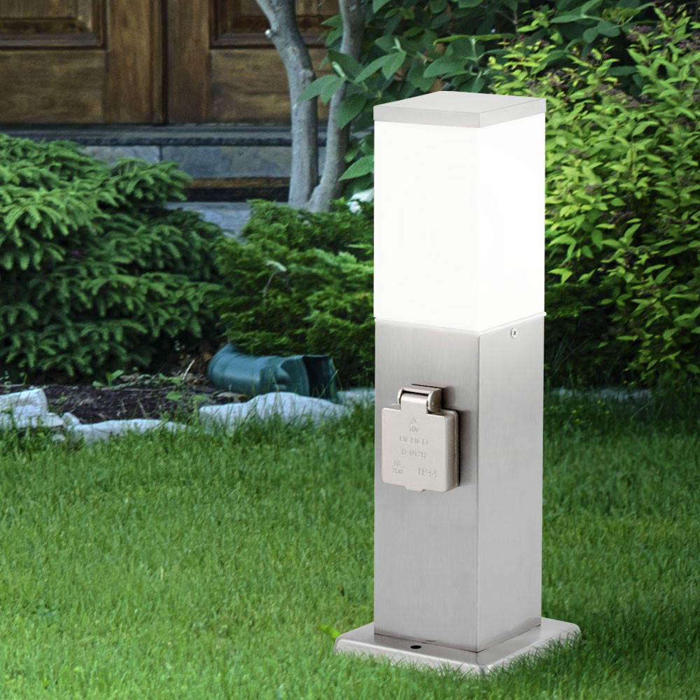 WEGELEUCHTE Stahl Silber opal mit Steckdose - Silberfarben, Metall (12.5/12.5/36cm)