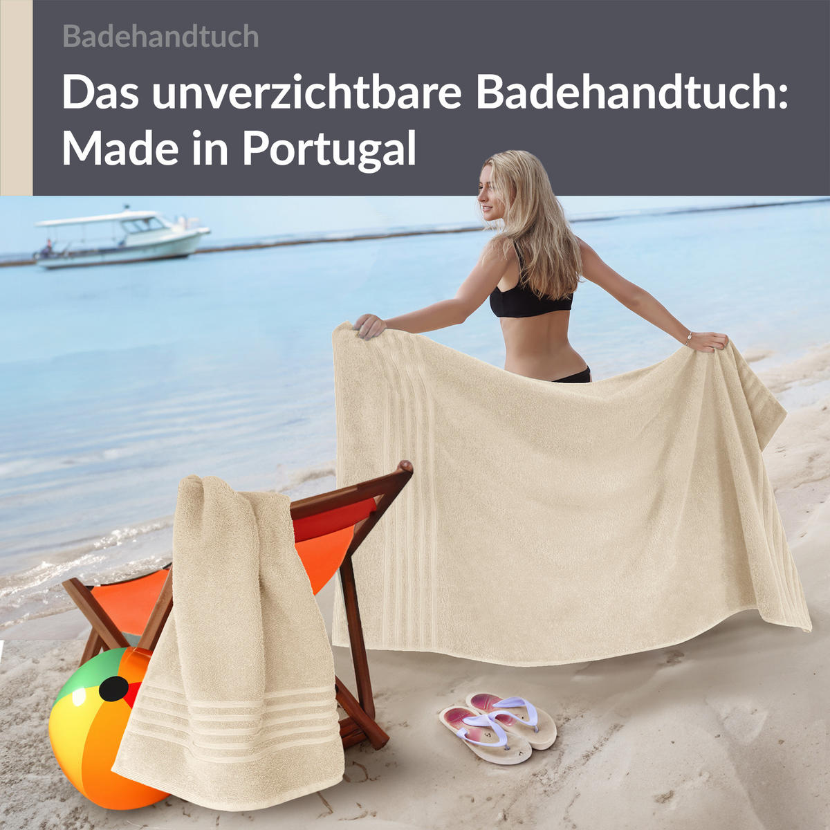 BADETUCH London Natur 2er Set 100x150 - Naturfarben, Textil (100/150cm) - Lashuma
