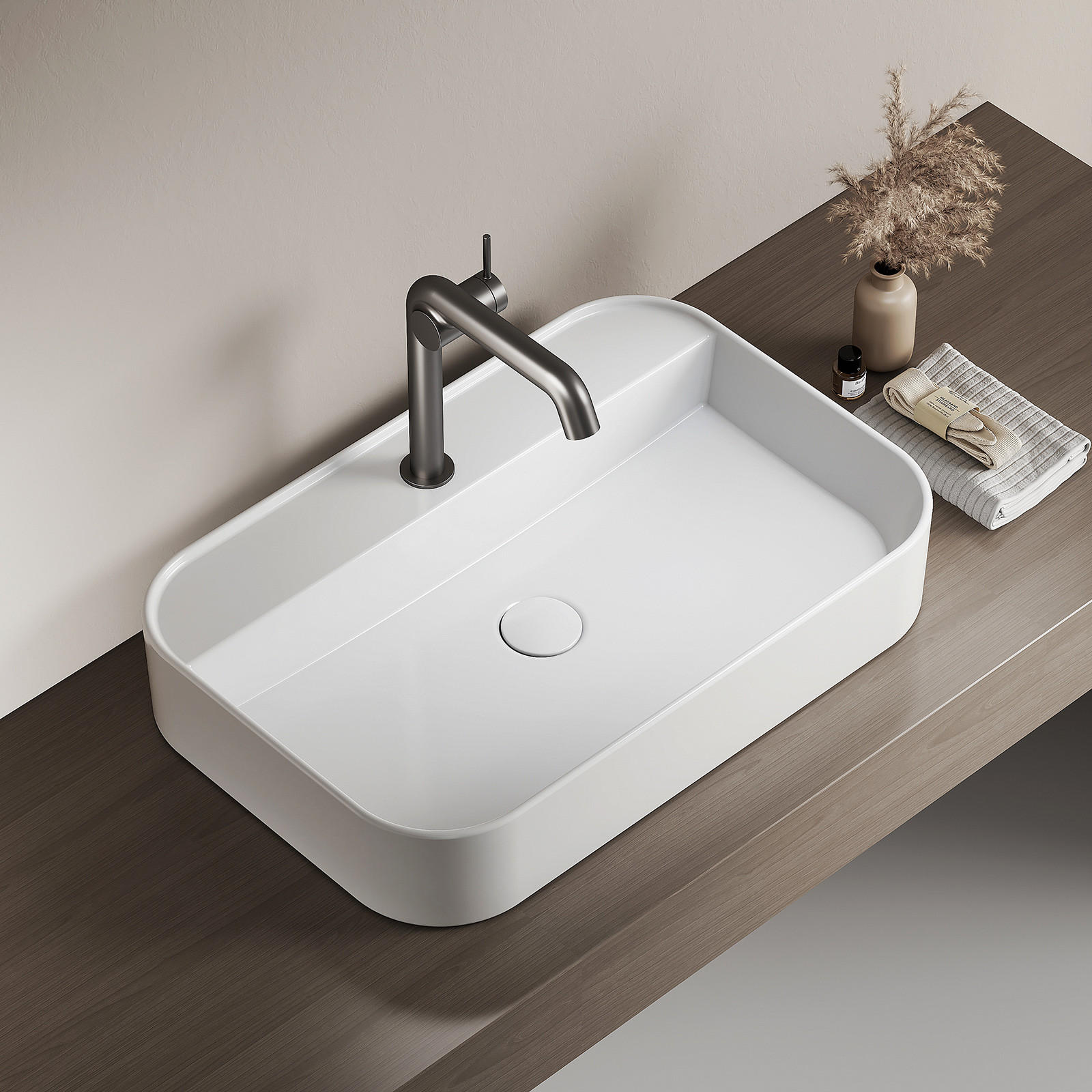 WASCHBECKEN Weiß 60 / 40 / 11 cm - Weiß Hochglanz, Keramik (40/11/60cm) - EMKE