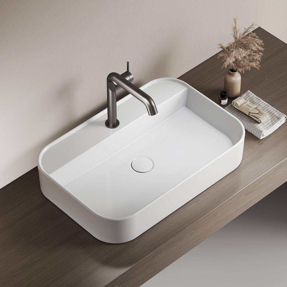 WASCHBECKEN Weiß 60 / 40 / 11 cm - Weiß Hochglanz, Keramik (40/11/60cm) - EMKE