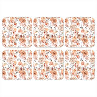 GLASUNTERSETZER 6er-Set Blumen - Bohème - Muster 10x10 cm - Altrosa, Naturmaterialien (10/0.2cm) - MuchoWow
