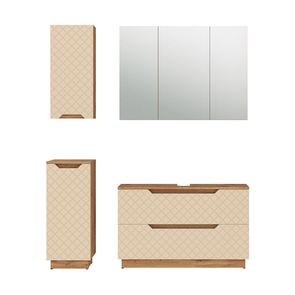 BADMÖBEL-SET Lotta Eiche/Kaschmir mit Kachelstruktur 4 Teile - Kaschmir/Eichefarben, Holzwerkstoff (99.4/62.5/32cm) - Vicco