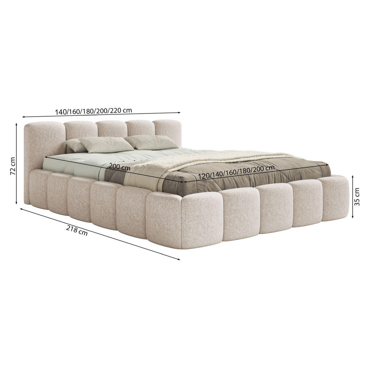 POLSTERBETT Cloudy Low Hellbeige Chenille, 120x200 cm - Ecru/Schwarz, Kunststoff/Textil (120/200cm) - Selsey