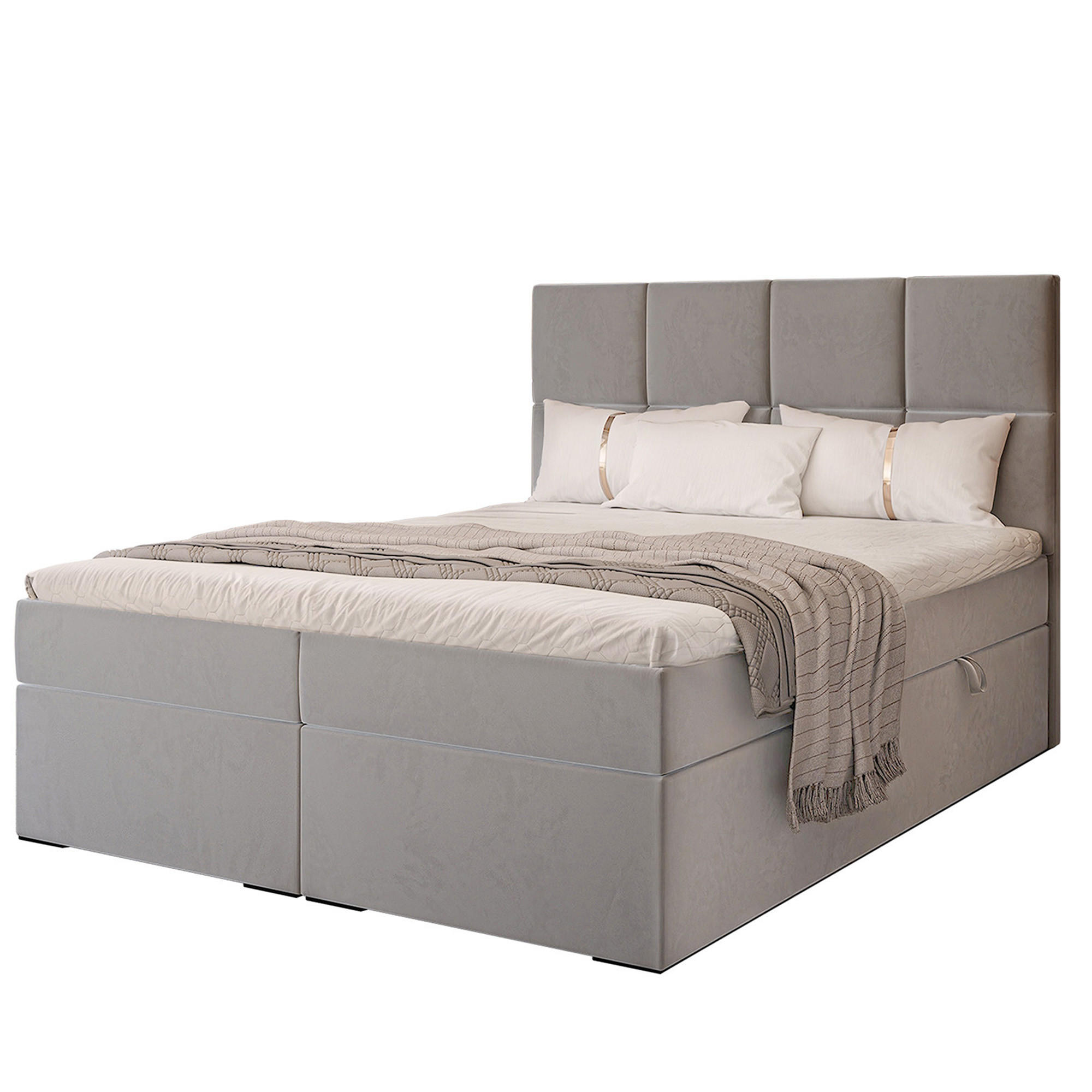 BOXBETT MAGNUS 200/200 cm mit Matratze und Topper, Grau - Grau, Textil (200/200cm) - Idohome