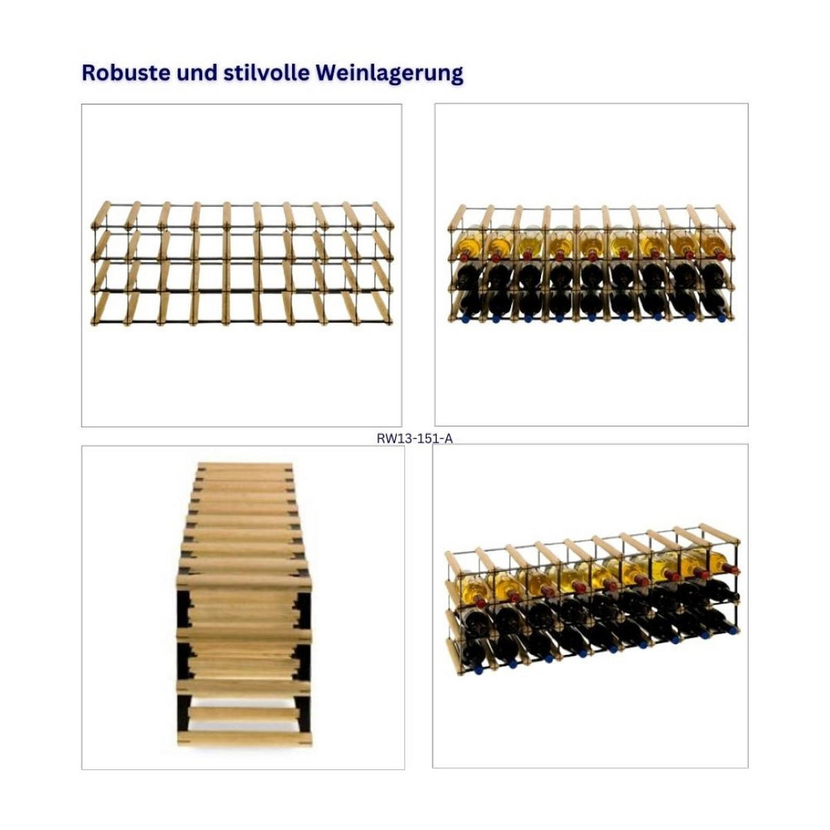 WEINREGAL Vinotega Mod Metal 32,5x92,5x24,5 cm 9x3 Flaschen Massives Kiefernholz Natur - Naturfarben, Holz (92.5/32.5/24.5cm) - PROREGAL