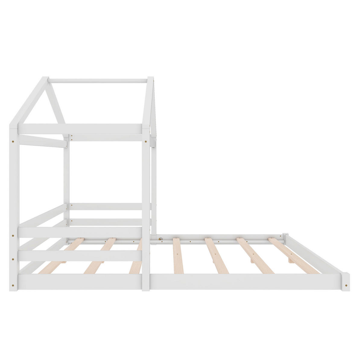 POSTELJA v obliki hiše 140/200 cm bela z letvenim dnom iz borovega lesa in MDF - bela, les (140/200cm) - OKWISH