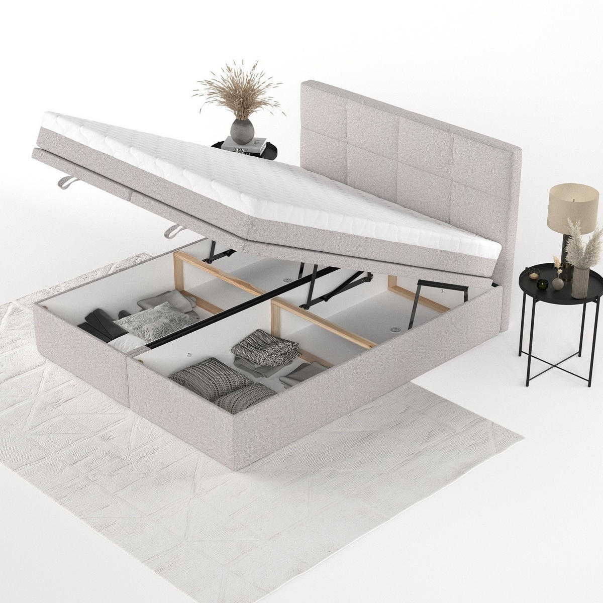 BOXBETT Tessa 180/200 cm Beige im Riva Stoff - Beige/Schwarz, Holz/Holzwerkstoff (180/200cm) - AltaBeds