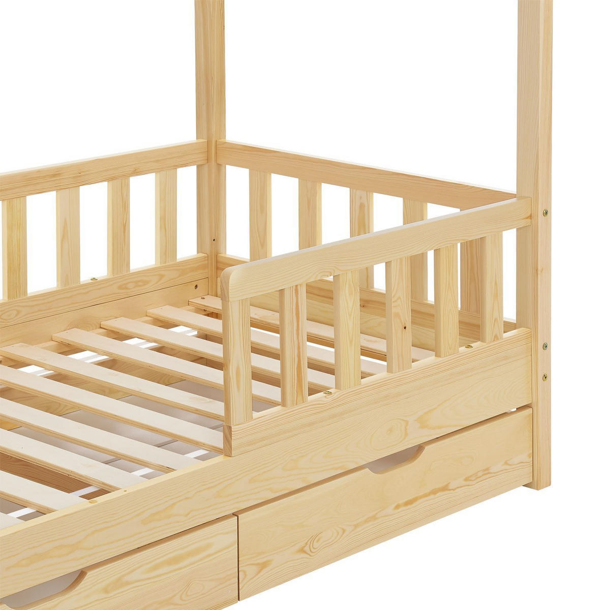 KINDERBETT Marli mit Matratze und Bettkasten natur 90x200 cm - Naturfarben, Holz (90/200cm) - Juskys