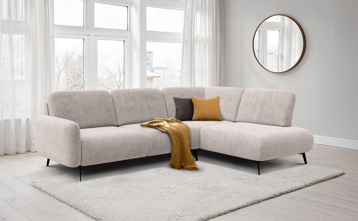 ECKSOFA FEBE 5-Sitzer rechts, beige - Beige/Schwarz, Holz/Textil (271/190cm) - Courtois Laville
