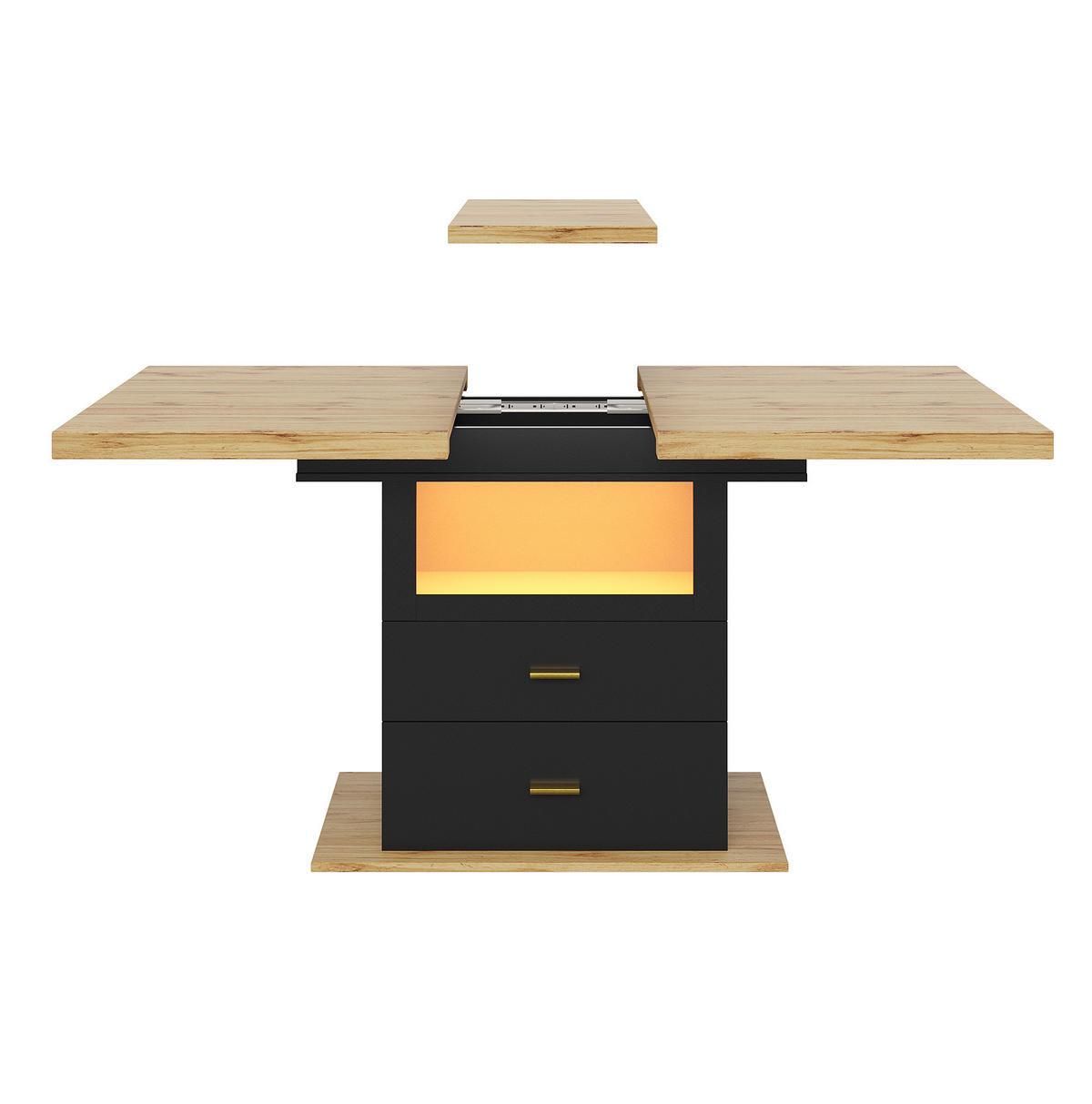 ESSTISCH 110/140/80 cm in Holzoptik mit 2 Schubladen und LED-Beleuchtung - Naturfarben, Holzwerkstoff (140/80/75cm) - Flora Grace
