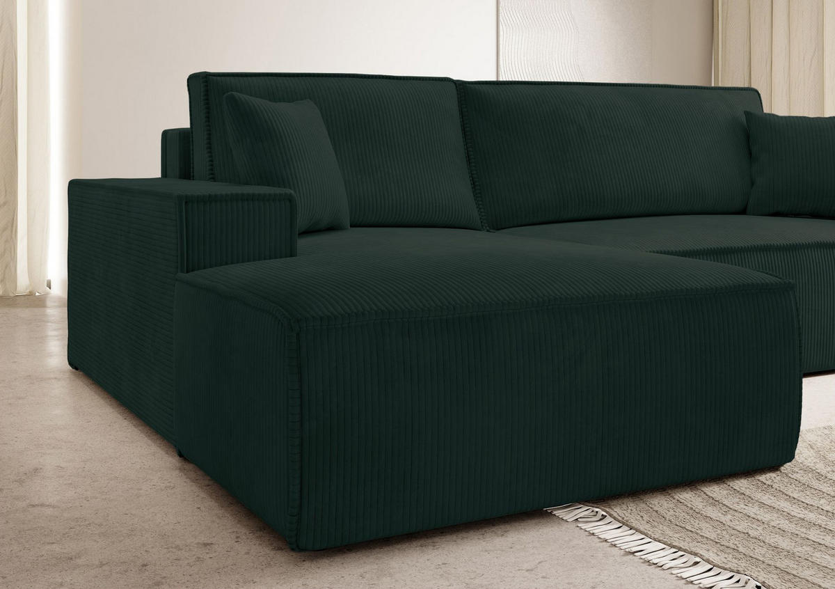 ECKSOFA Farese New Grün Cord - Schwarz/Grün, Kunststoff/Textil (267/167cm) - Selsey