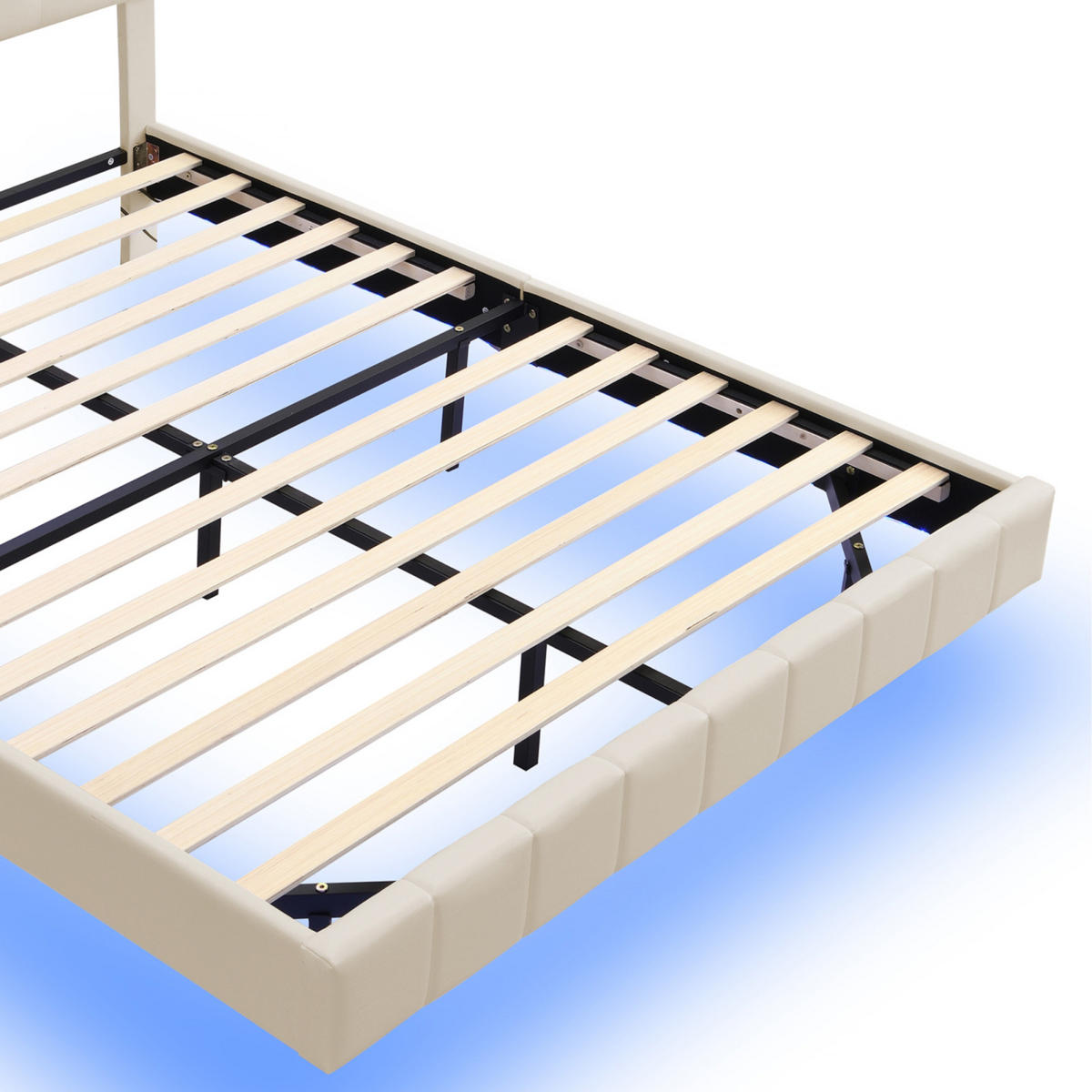 POLSTERBETT 160x200 cm Schwebebett mit LED, USB & Kopfteil, Leinen beige - Beige, Holz (160/200cm)