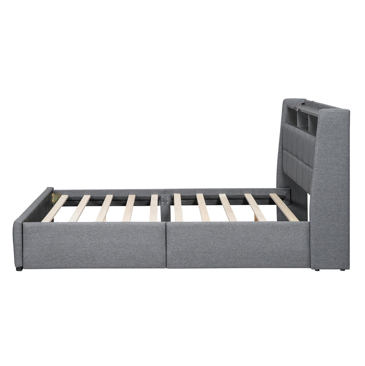 POLSTERBETT 140/200 cm grau mit LED und USB-Anschlüssen - Grau, Textil (140/200cm) - OKWISH