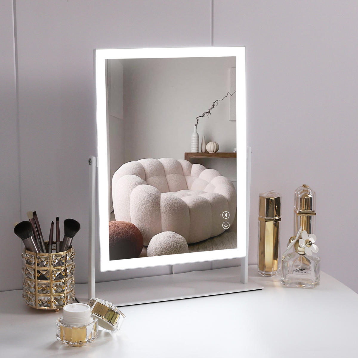 SCHMINKSPIEGEL mit LED Lichtleiste und Bluetooth Weiß 30/41 cm - Weiß, Metall (30/41/3cm) - VANITII