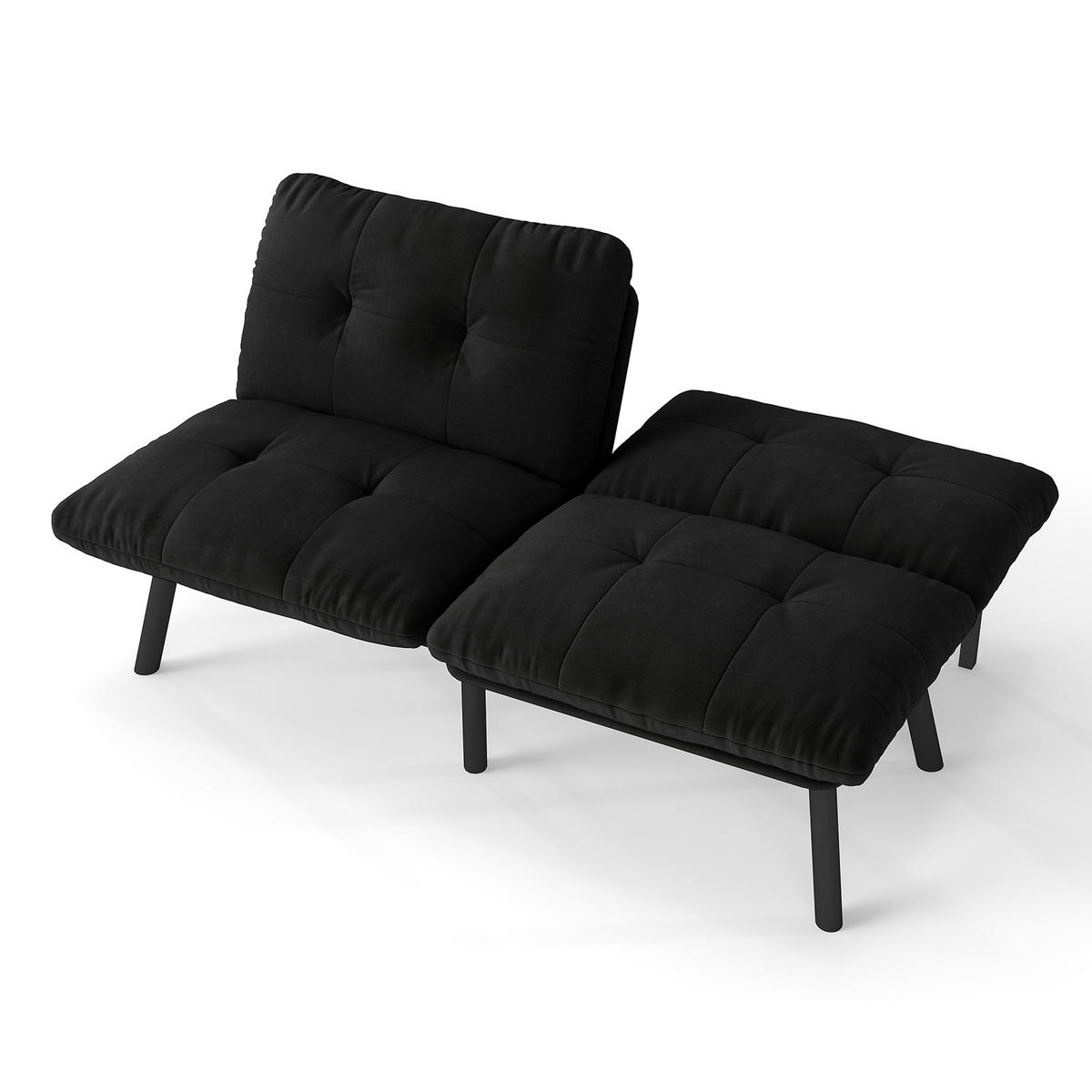 2-SITZER SCHLAFSOFA Samt Schwarz klappbar - Schwarz, Textil/Metall (160/78/81cm) - WISHDOR