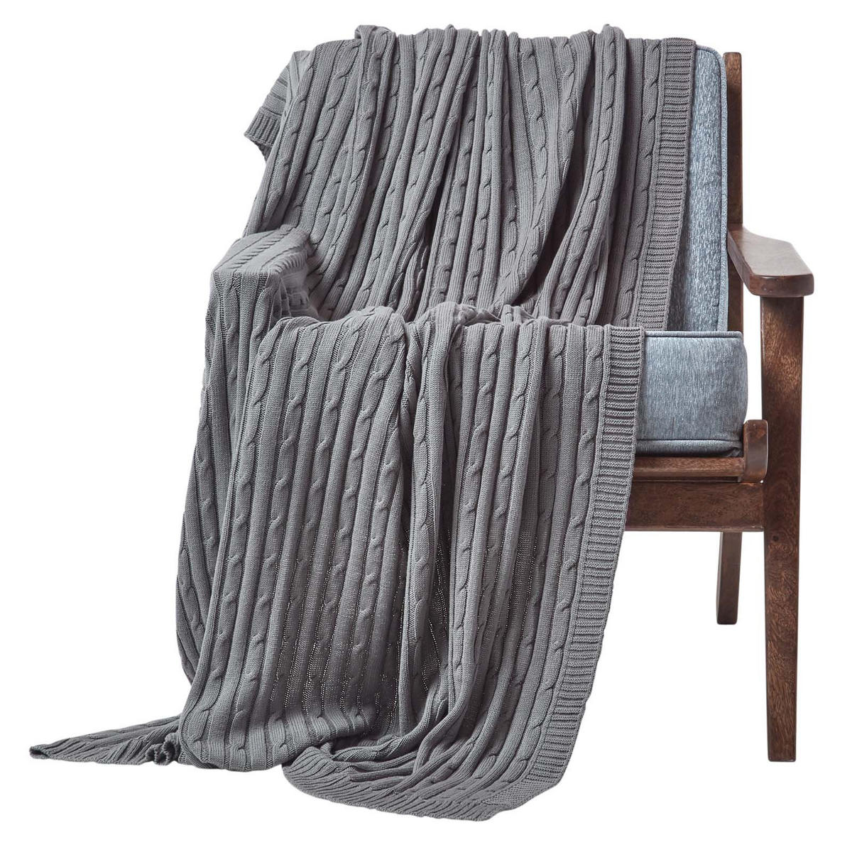 STRICKDECKE 150/200 cm, Baumwolle mit Rautenmuster - Grau, Textil (150/200cm) - Homescapes