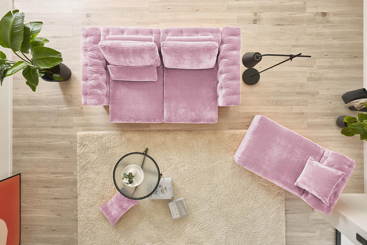 MODULSOFA SEPHI Pink Cord - Pink/Schwarz, Kunststoff/Textil (268/62/191cm) - KAWOLA