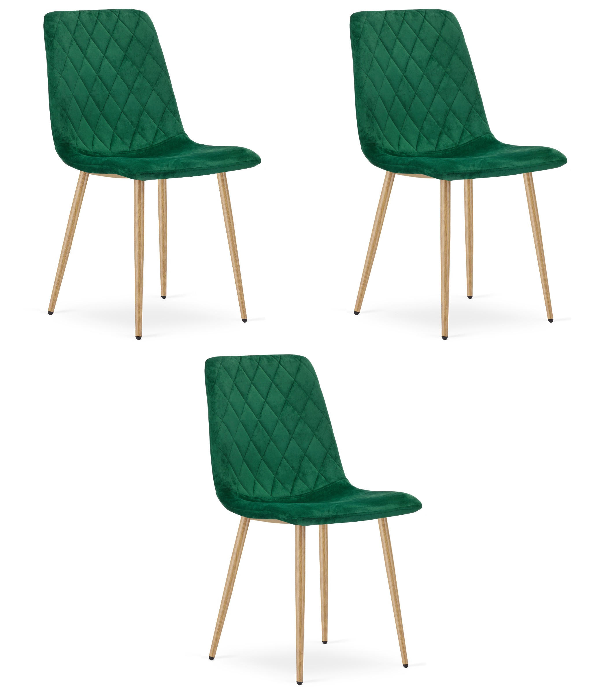 ESSZIMMERSTUHL 3-er Set TURIN dunkelgrüner Sitz, Beine in Holzfarbe - Dunkelgrün/Eichefarben, Textil (44.5/88.5/53cm) - Valora