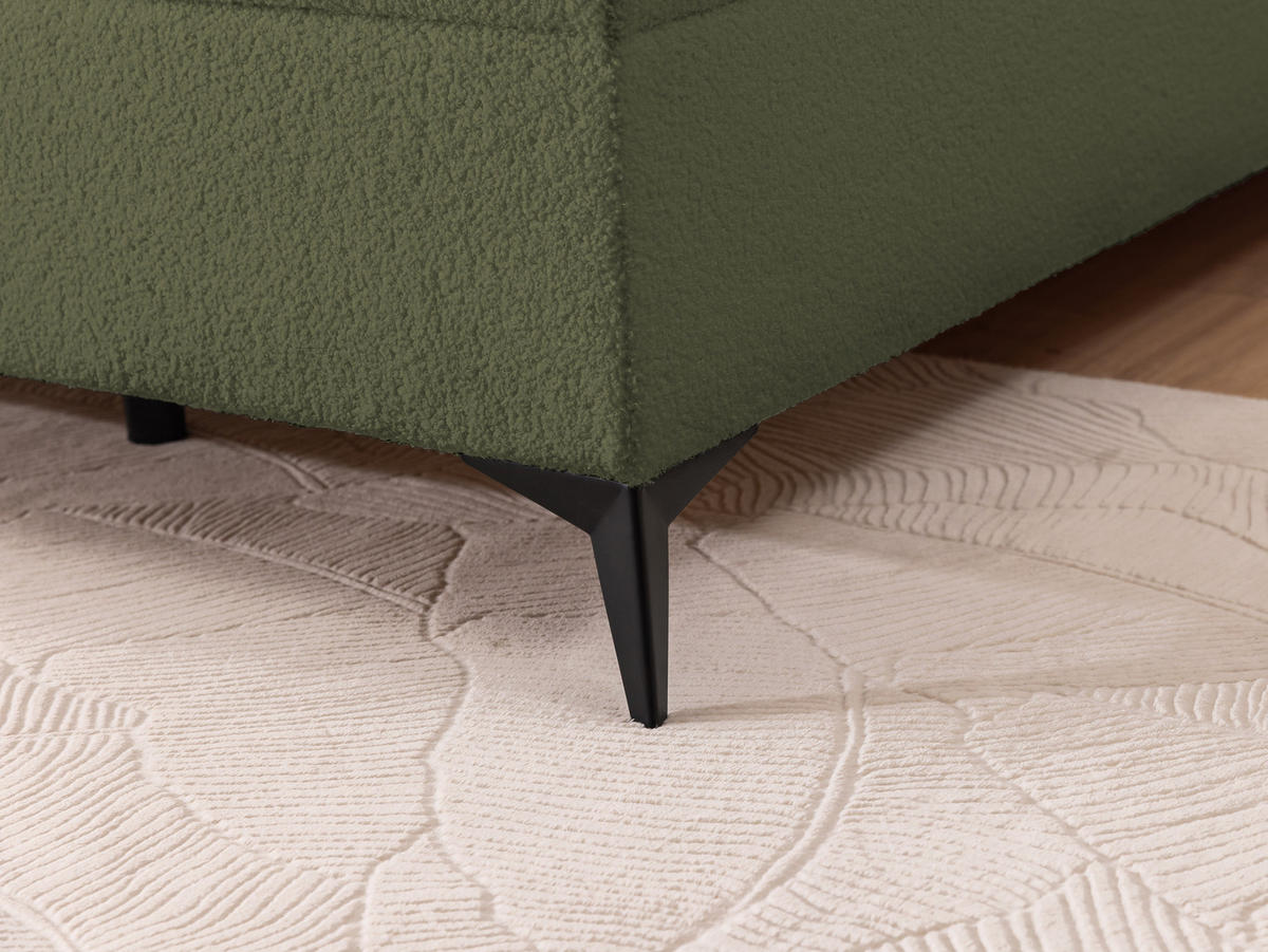 BOXBETT Sonna 180/200 cm Grün Bouclé-Stoff mit abgerundetem Kopfteil und mit schwarzen Metallfüßen - Schwarz/Grün, Holz/Textil (180/200cm) - S-Style Möbel