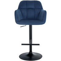 BARHOCKER Nardo Samt schwarz blau - Blau/Schwarz, Textil/Metall (57/118/59cm) - TPFLiving