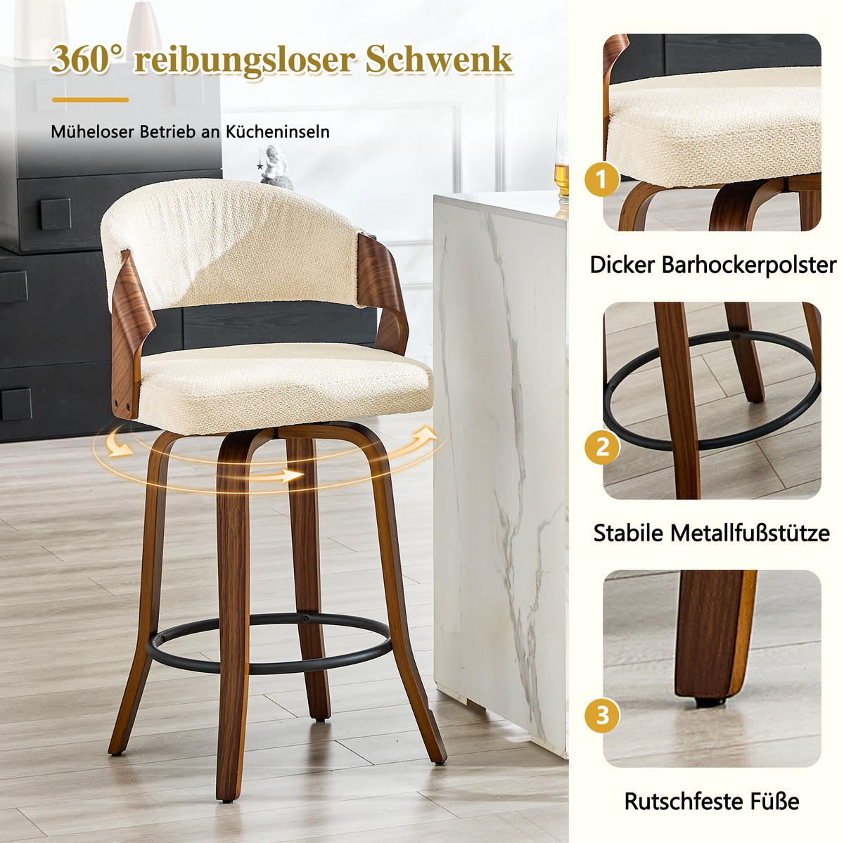 BARHOCKER 2er-Set mit Rückenlehne und Metallfuß Weiß - Weiß, Holz (42/95/51cm) - MIVRAY