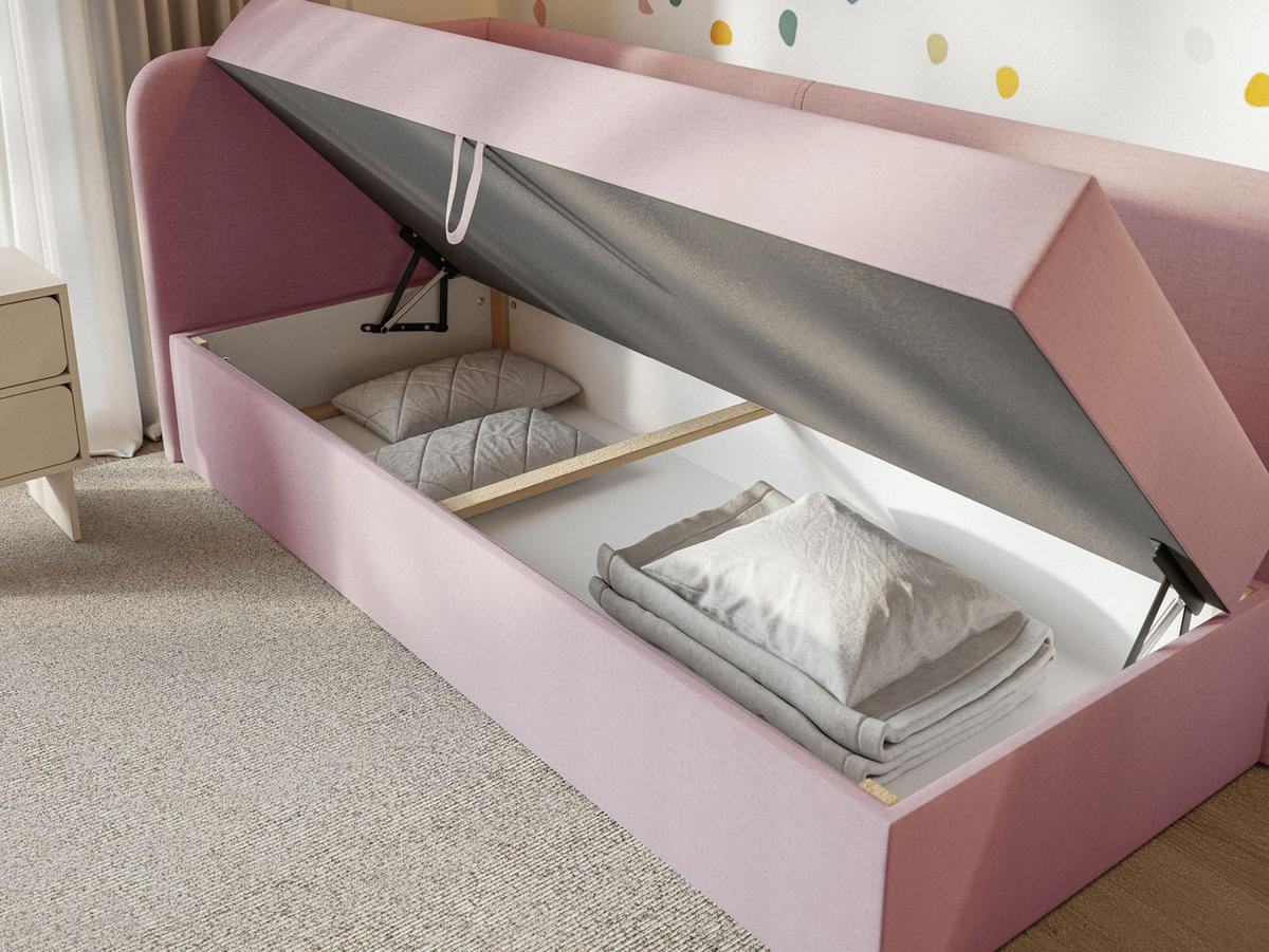 JUGENDBETT Calmmo Rosa mit Chenille-Bezug, Kopfteil links - Pink, Textil (90/200cm) - Selsey