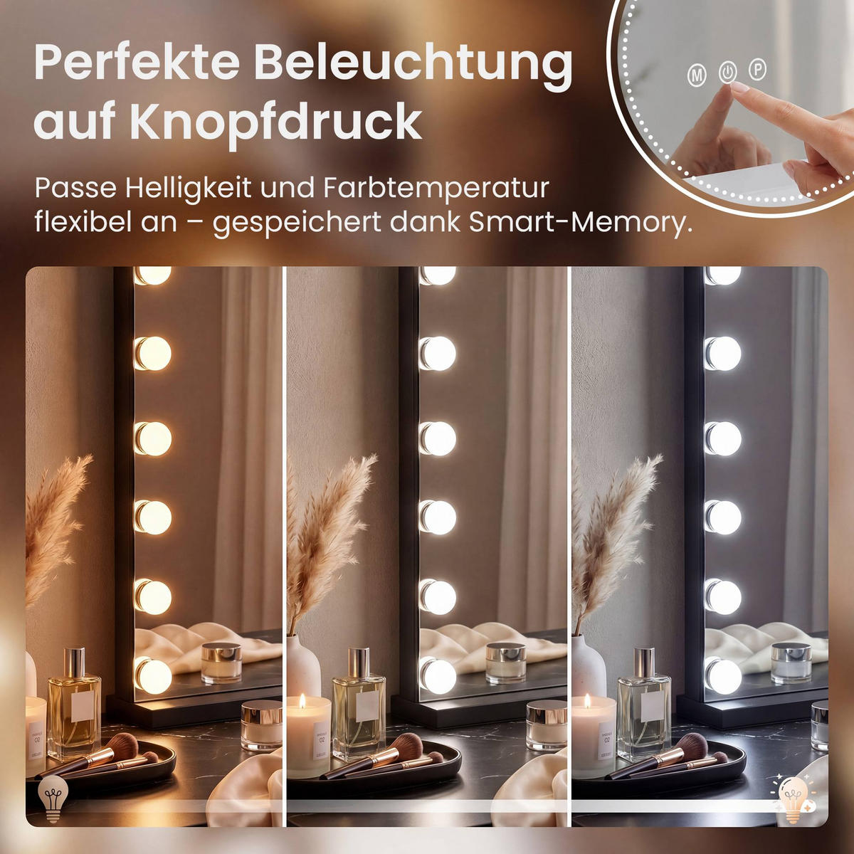SCHMINKSPIEGEL eckig 80/14/62 cm Metall Schwarz - Schwarz, Metall (80/62/14cm) - CLP