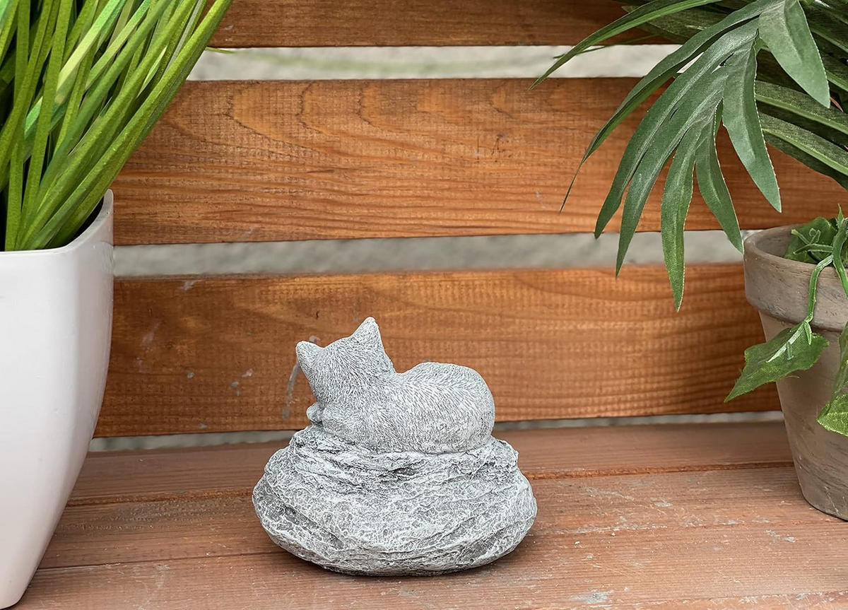 STEINFIGUR Katze Danke für die schöne Zeit Grabstein frostfest massiv - Grau, Stein (10/8/6cm) - stoneandstyle
