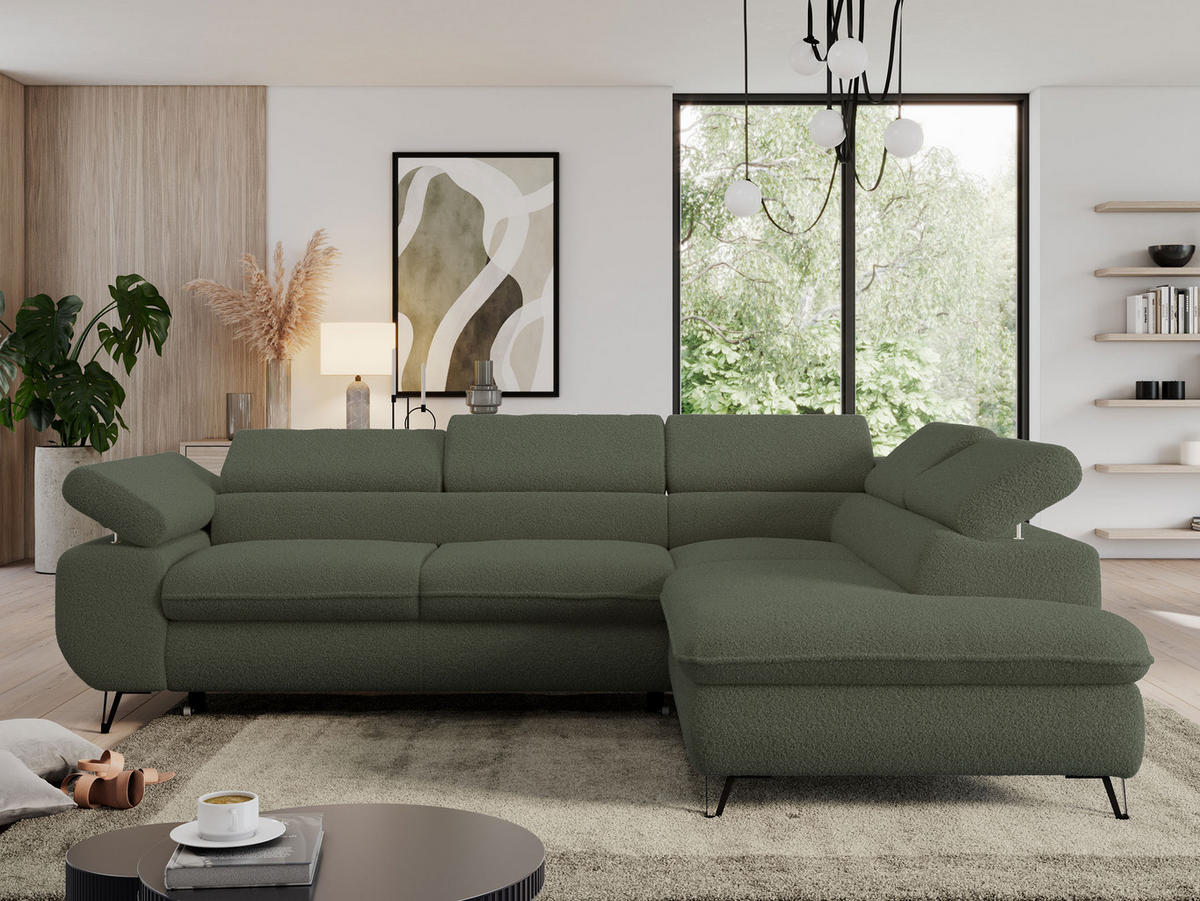 ECKSOFA PEDRO L Grün Boucle - Rechts Seite - Schwarz/Grün, Textil/Metall (273/208cm) - MKS