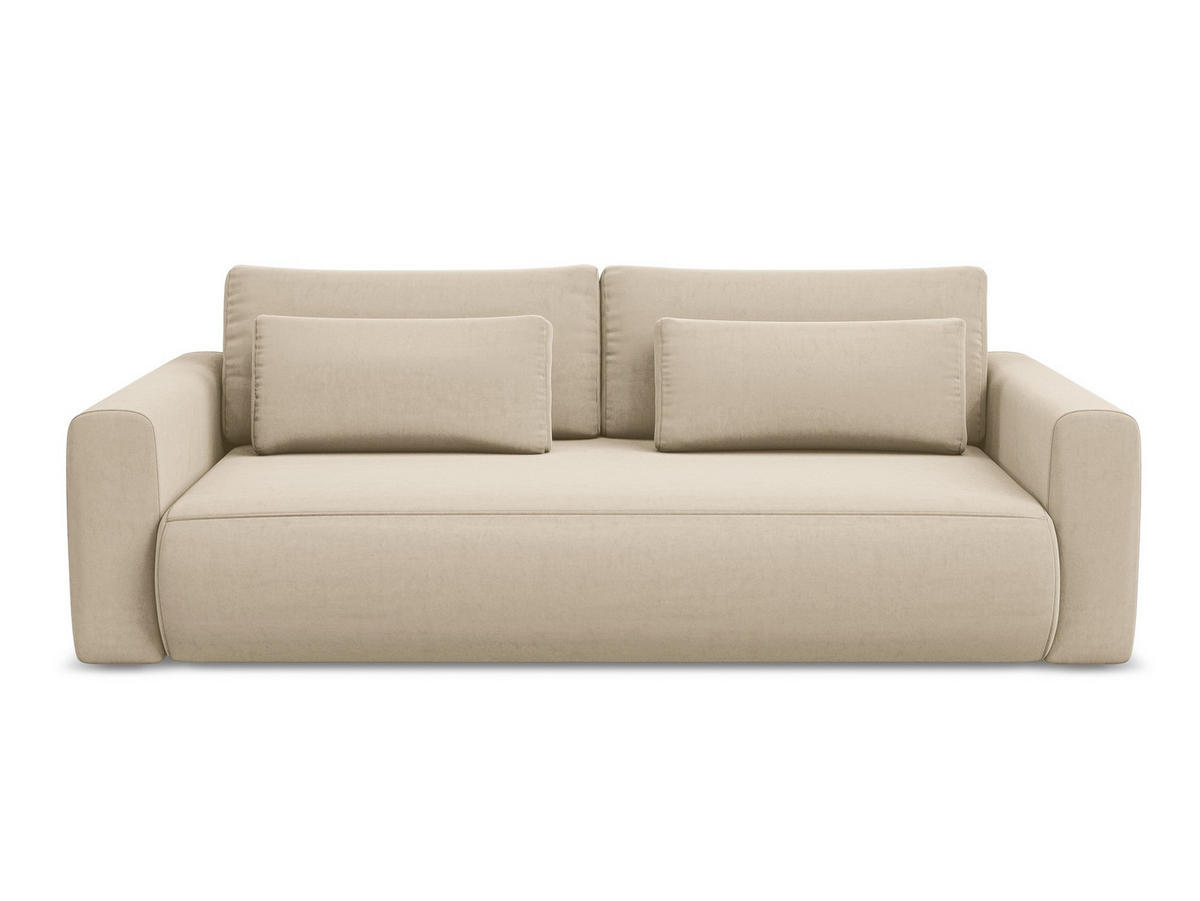 3-SITZER SOFA mit Schlaffunktion Samt Stoff Beige - Beige/Creme, Kunststoff/Textil (238/82/105cm) - Makamii