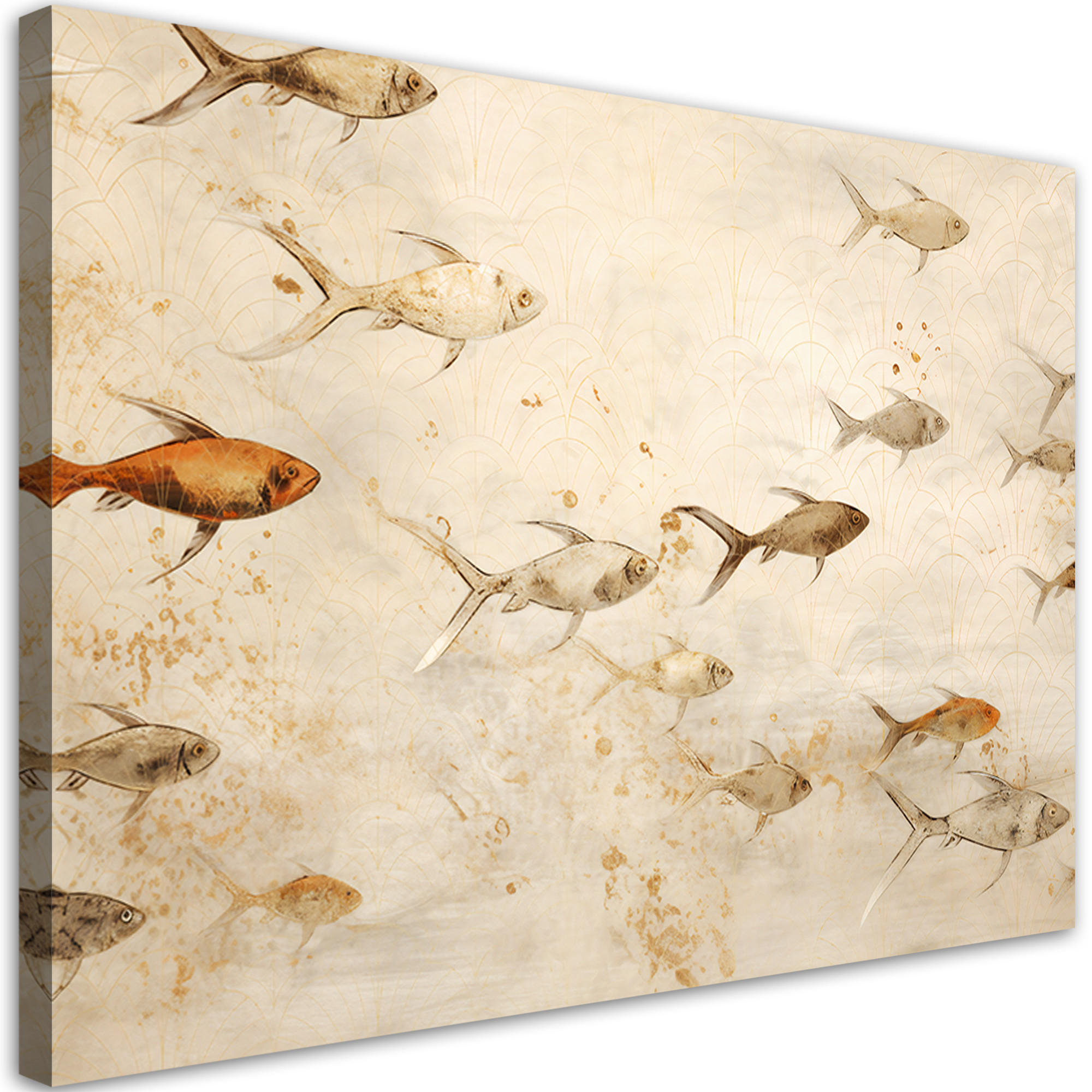 WANDBILD boho für wellness bad fische auf beigem hintergrund - Beige, Textil (60/40cm) - Feeby