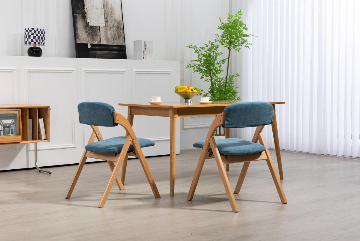 KLAPPSTUHL 2er-Set gepolstert Sitzhöhe 45 cm Buchenholz Blau - Blau, Holz (54/60/79cm) - Meubliv