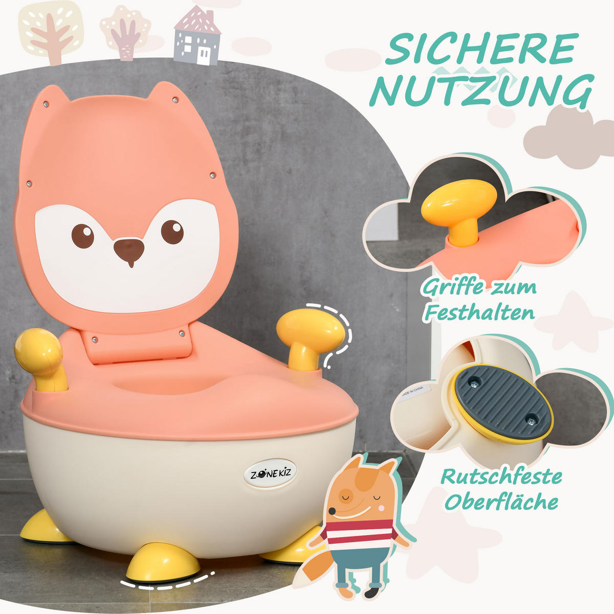 KINDERTOILETTE, Kunststoff, Rosa/Weiß/Gelb, 34,5L x 35B x 23H cm - Rosa, Kunststoff (35/23/34.5cm) - ZONEKIZ