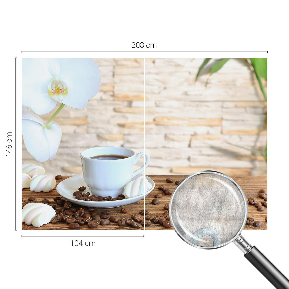 FOTOTAPETE 208x146 cm - Florale Entspannung - Weiß, Textil (208/146cm) - Wallfluent