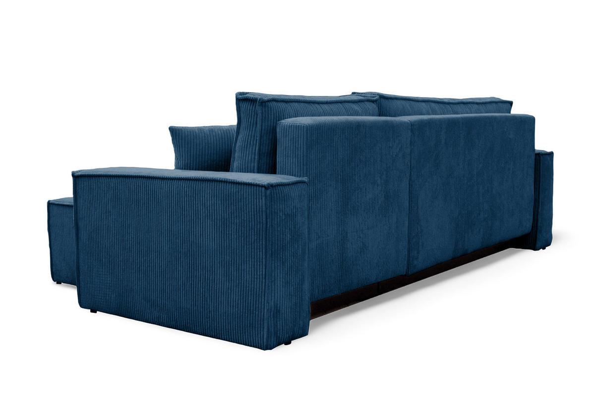ECKSOFA Hugo L in L-Form mit Schlaffunktion und Bettkasten, Farbe: Blau, Cordstoff, Ottomane Unsiversal - Blau, Textil (244/145cm) - VENASI MÖBEL
