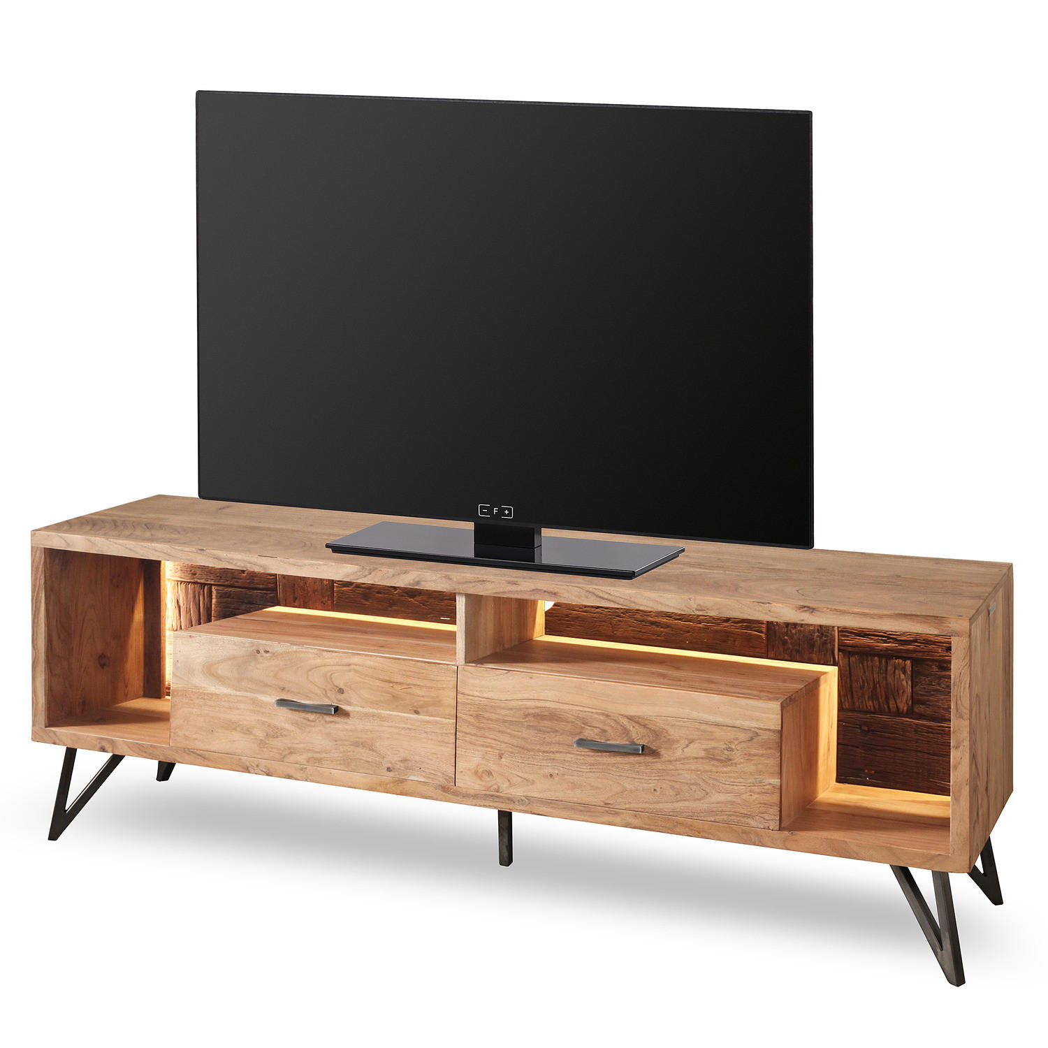 MASSIVES TV-LOWBOARD - Inkl. Beleuchtung - Akazie - Akaziefarben, Holz/Metall (175/60/40cm) - home24