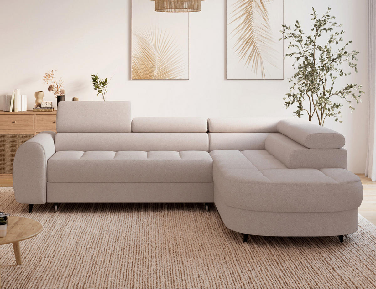 ECKSOFA Vesteria mit Schlaffunktion und Bettkasten – Modernes Design, verstellbare Kopfstützen und hoher Sitzkomfort - Hellbraun, Kunststoff (279/72cm) - Wohnideebilder