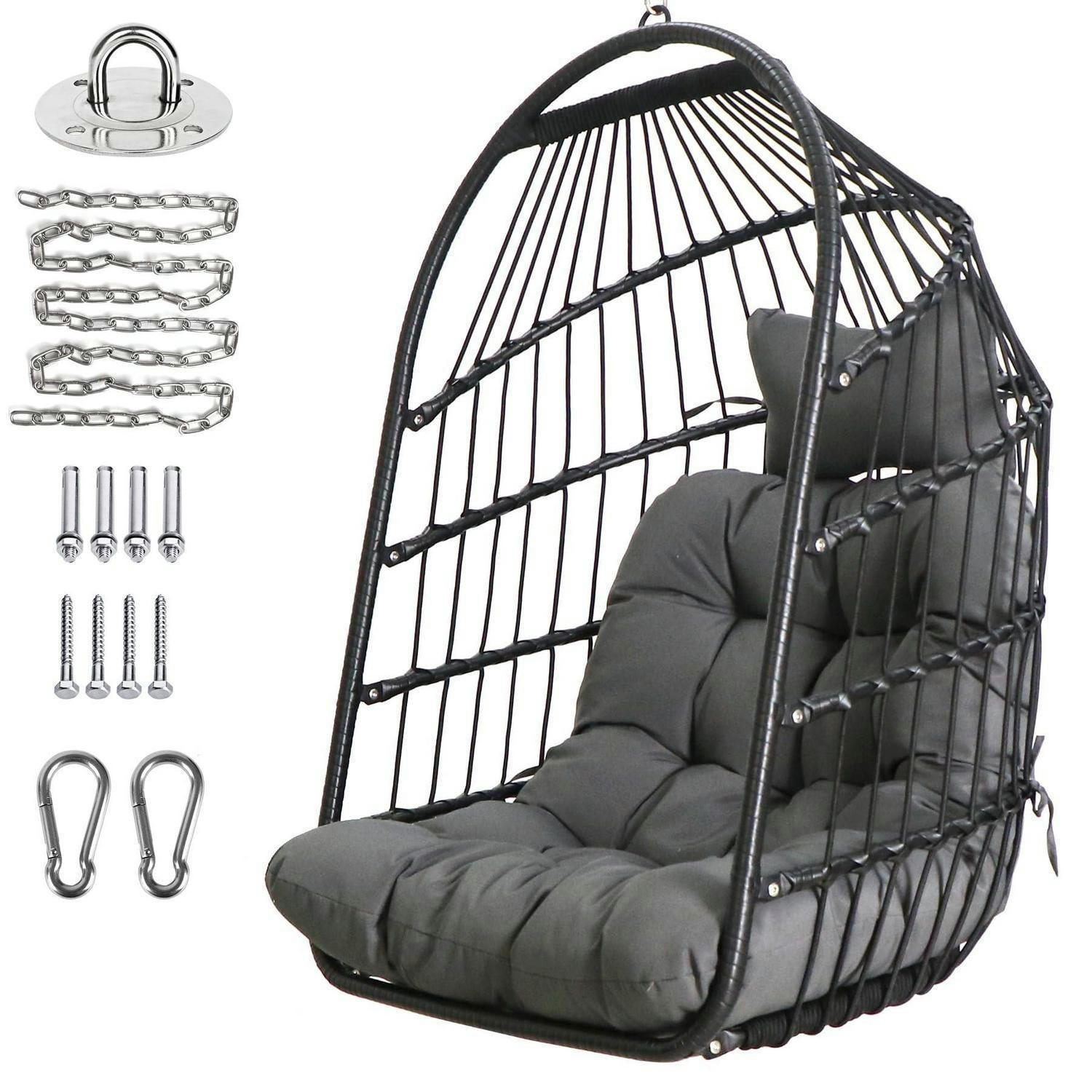 HÄNGESESSEL Rattan Korb mit Aufhängeset Schwarz - Grau, Kunststoff (73/1.5/108cm)
