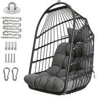 HÄNGESESSEL Rattan Korb mit Aufhängeset Schwarz - Grau, Kunststoff (73/1.5/108cm)