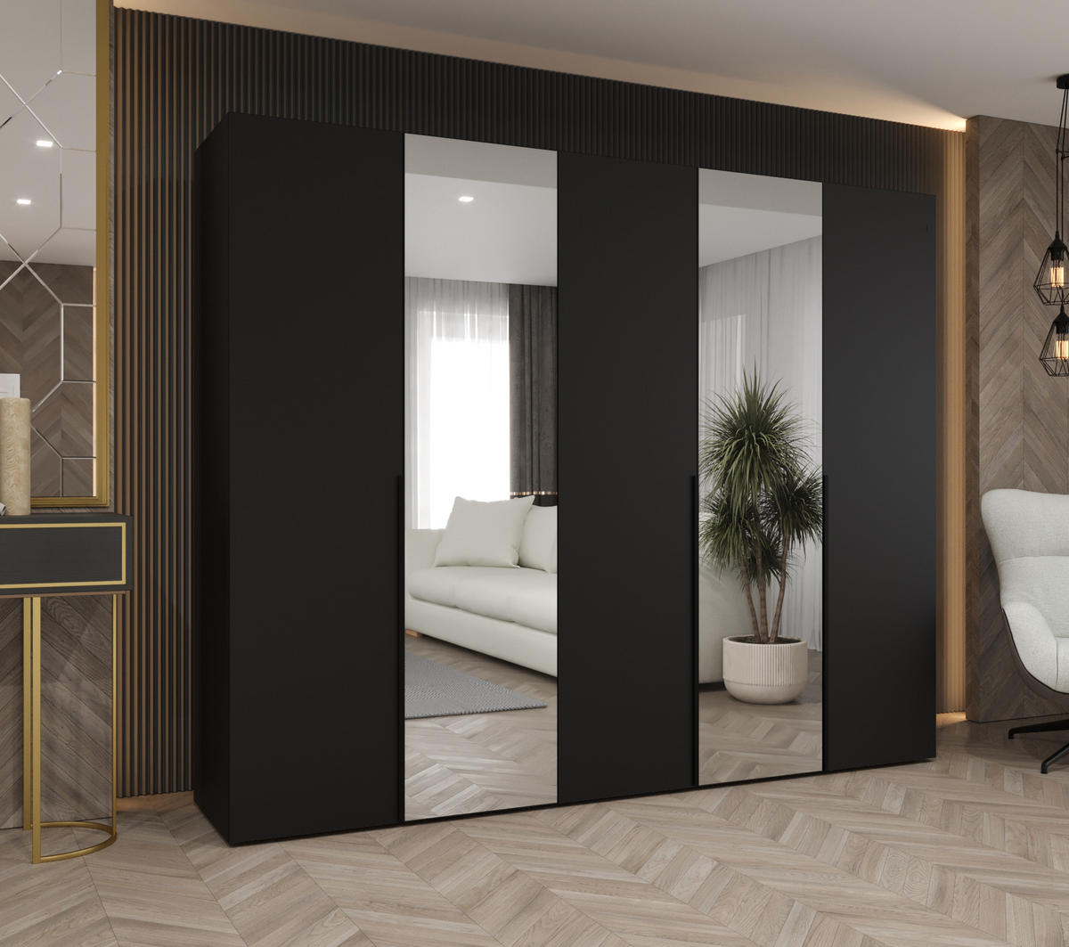 DREHTÜRENSCHRANK 202/250/52 5-türig - Schwarz, Holz (250/202/52cm) - Abiks Möbel