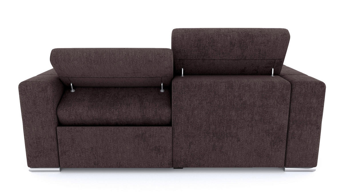 SOFA QUARTZ 3-Sitzer mit 1 Relaxfunktion, dunkelbraun - Dunkelbraun/Silberfarben, Holzwerkstoff/Textil (204/80/102cm) - Courtois Laville