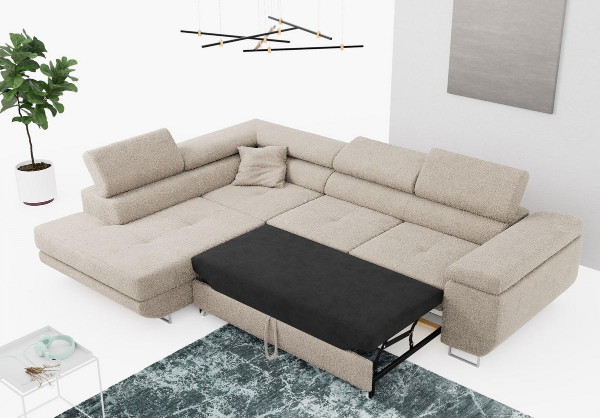 ROHOVÁ SEDAČKA GUSTAW L - Krémová Bouclé - Levá Strana - stříbrná/krémová, kov/textil (275/205cm) - MKS